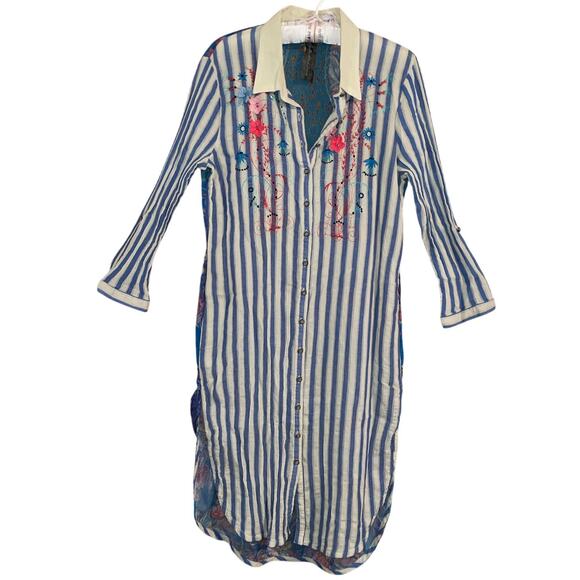 Aratta Silent Journey Floral Stripe Shirt Dress size Medium - Picture 1 of 13